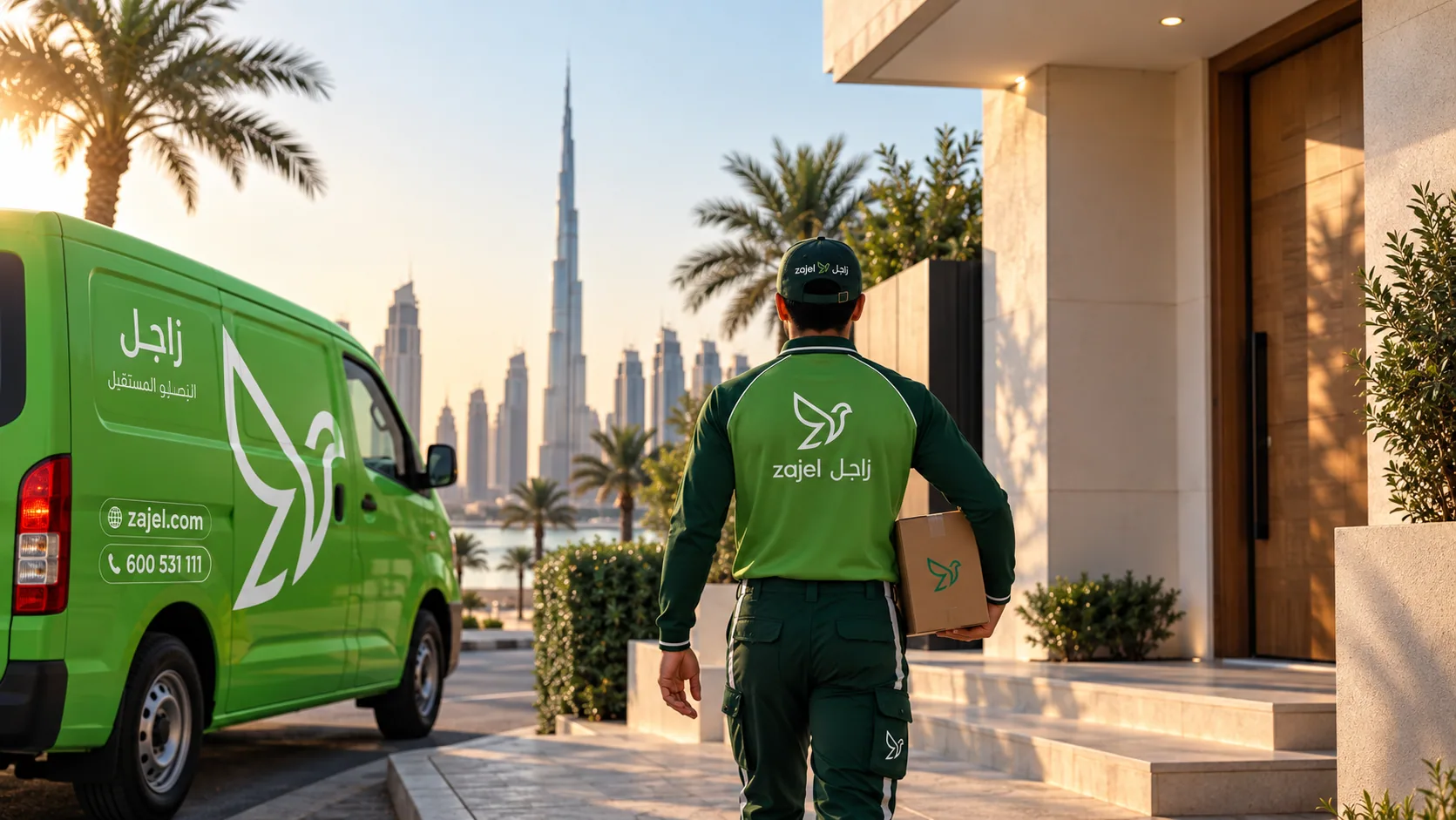 Zajel courier delivering a parcel to a customer in the UAE